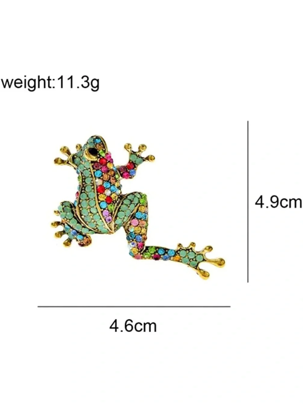 Multicolor Crystal Frog Brooch with Gold Tone
